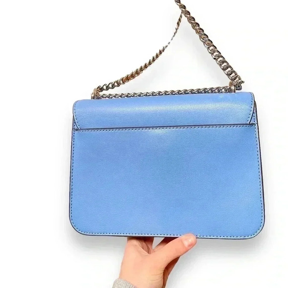 NEW Michael Kors Mott Large Two Tone Blue Leather Crossbody Silver Shoulder Bag - Picture 4 of 12